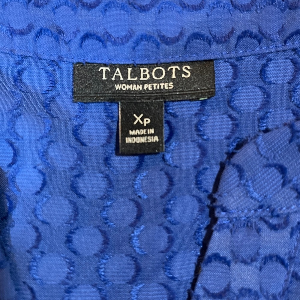 Talbots Woman Petite Blue Textured Dot‎ V Neck Long Sleeve Blouse Top XP - Picture 4 of 8